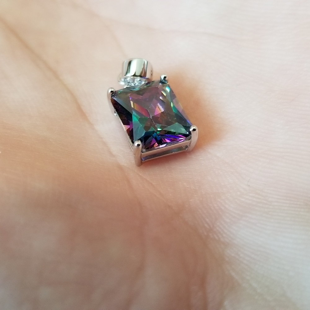 Sterling Silver Rectangular Rainbow Topaz - image 1